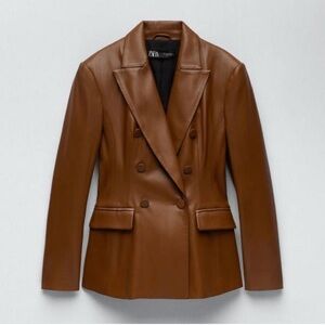 Zara Brown Double-breasted Faux Blazer